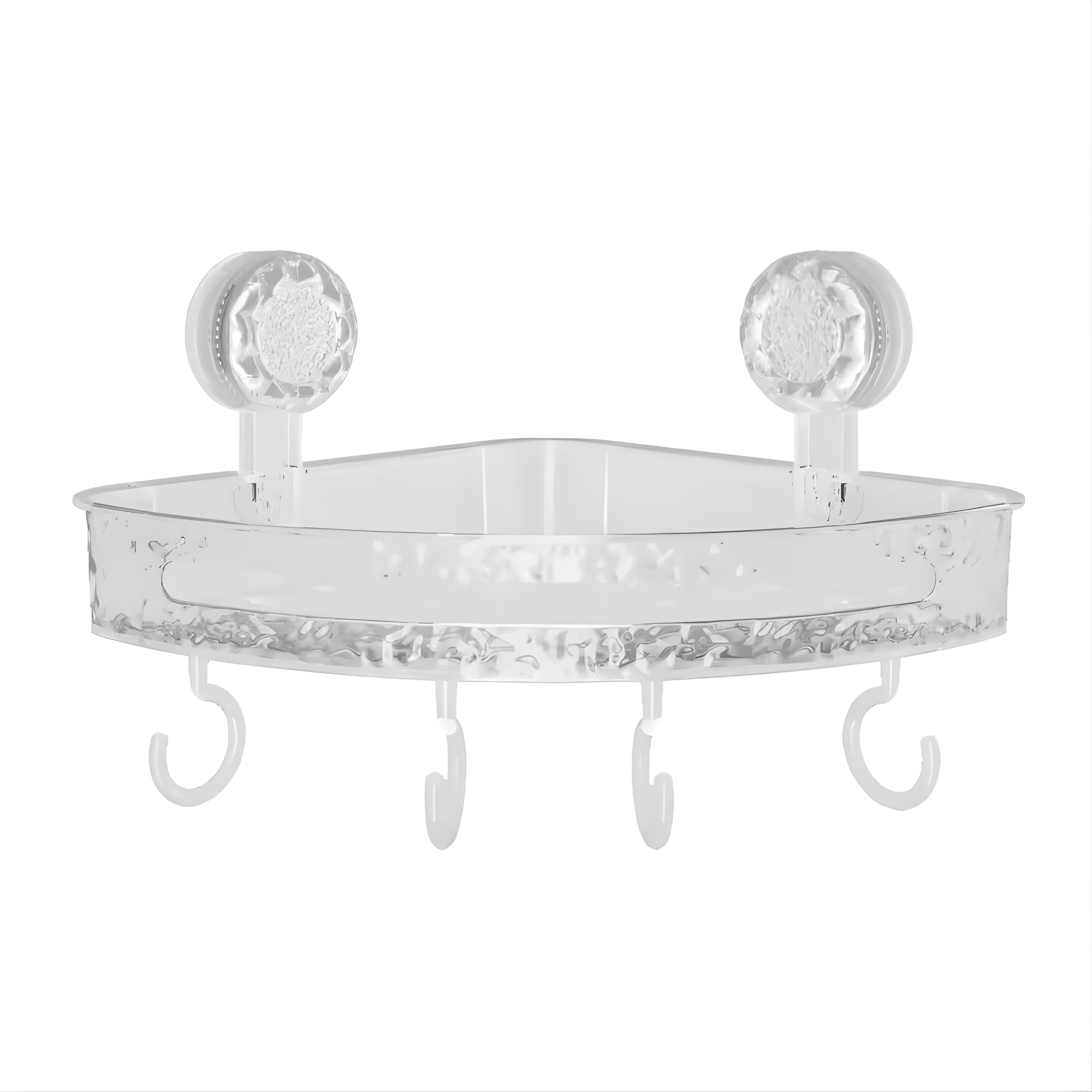 No Drill Corner Shower Shelf with Hooks | Luxury Textured Bathroom Wall Organizer