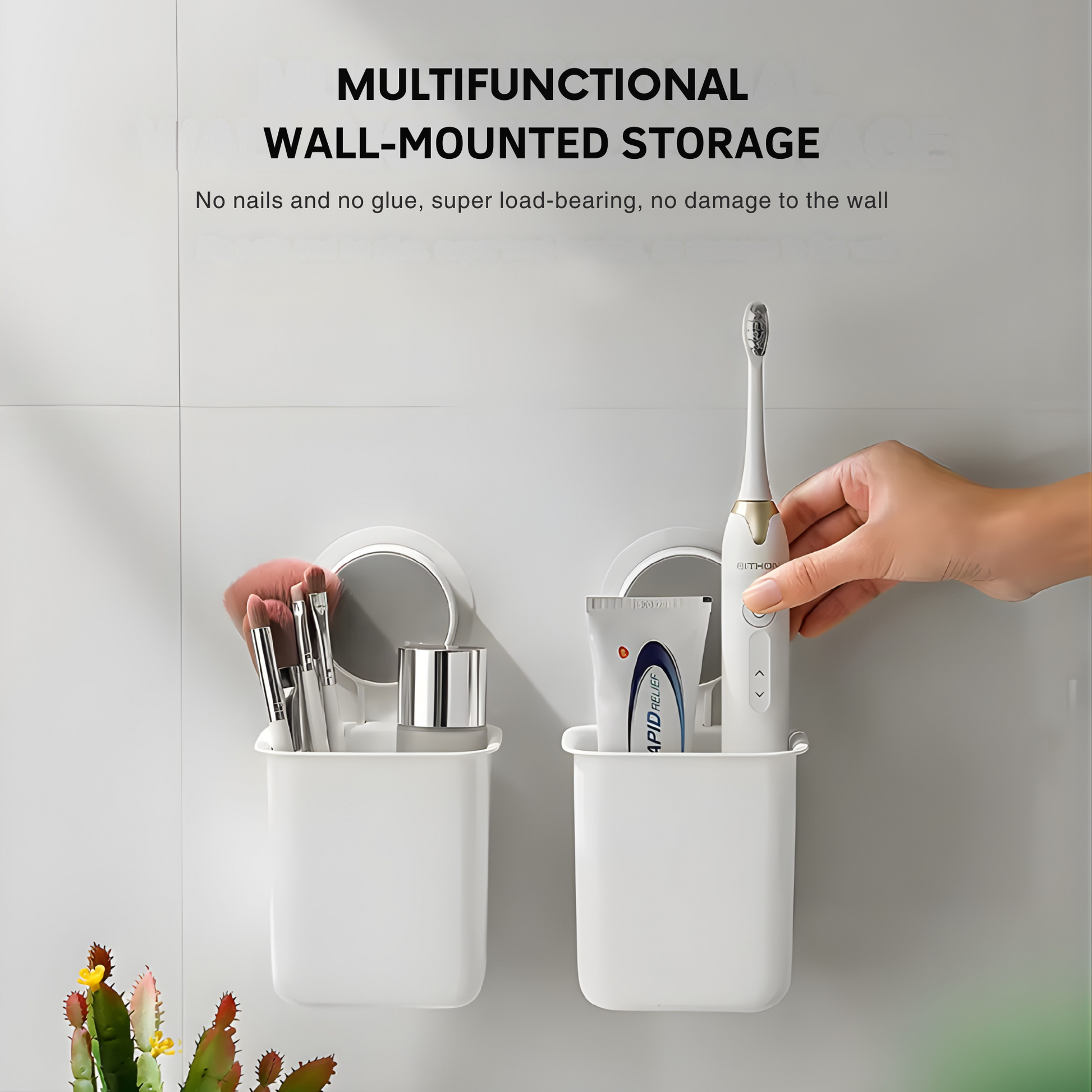 Wall mounted Best1 toothbrush holder with built-in toothpaste dispenser, featuring a sleek design for space saving.