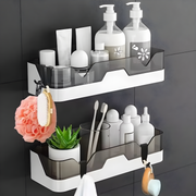 Best1 wall mounted bathroom shelf organizer with multi-layer plastic storage for shower and vanity use.