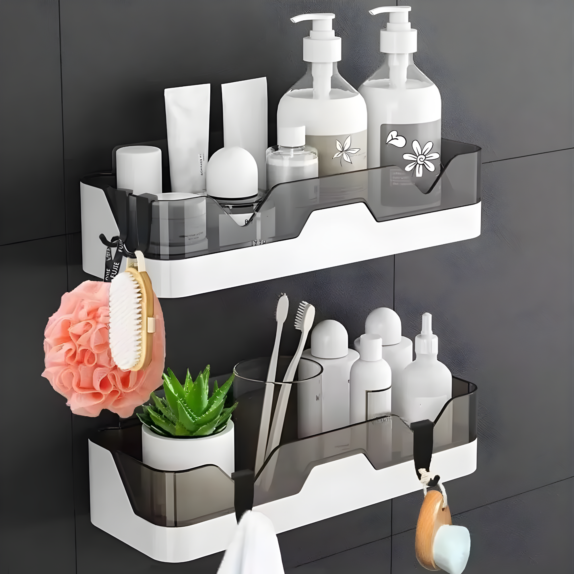 Best1 No Drill Bathroom Wall Shelf Organizer | Multi-Layer Plastic Storage Rack for Shower &amp; Vanity