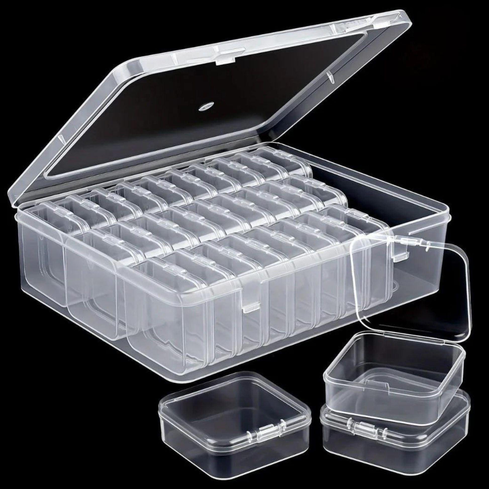 Best1 large clear nail storage organizer box with 30 grids for jewelry and manicure tools, showing transparent sections.