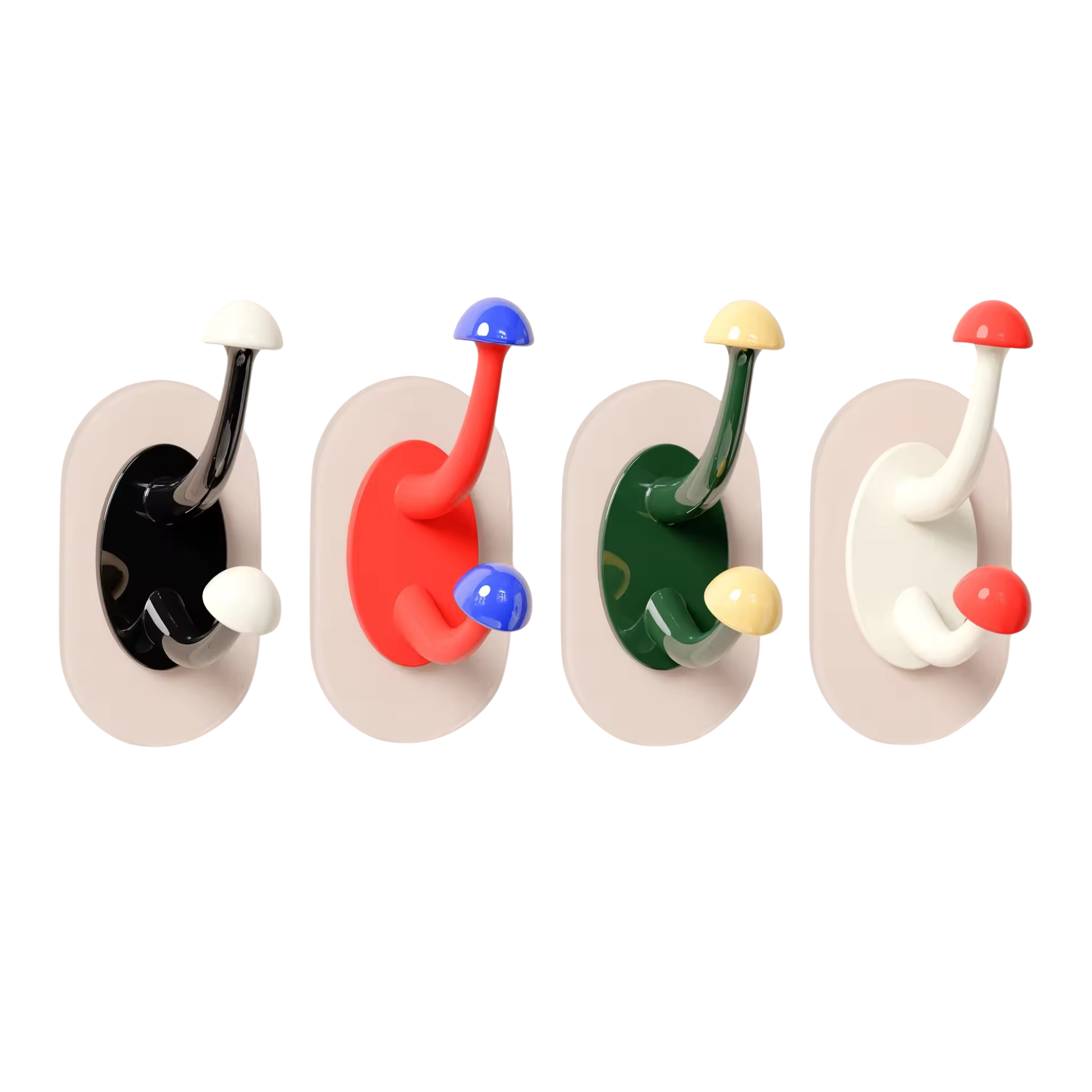 Cute mushroom adhesive wall hooks by Best1 in a pack of 4, showcasing their whimsical design and sturdy adhesive backing.