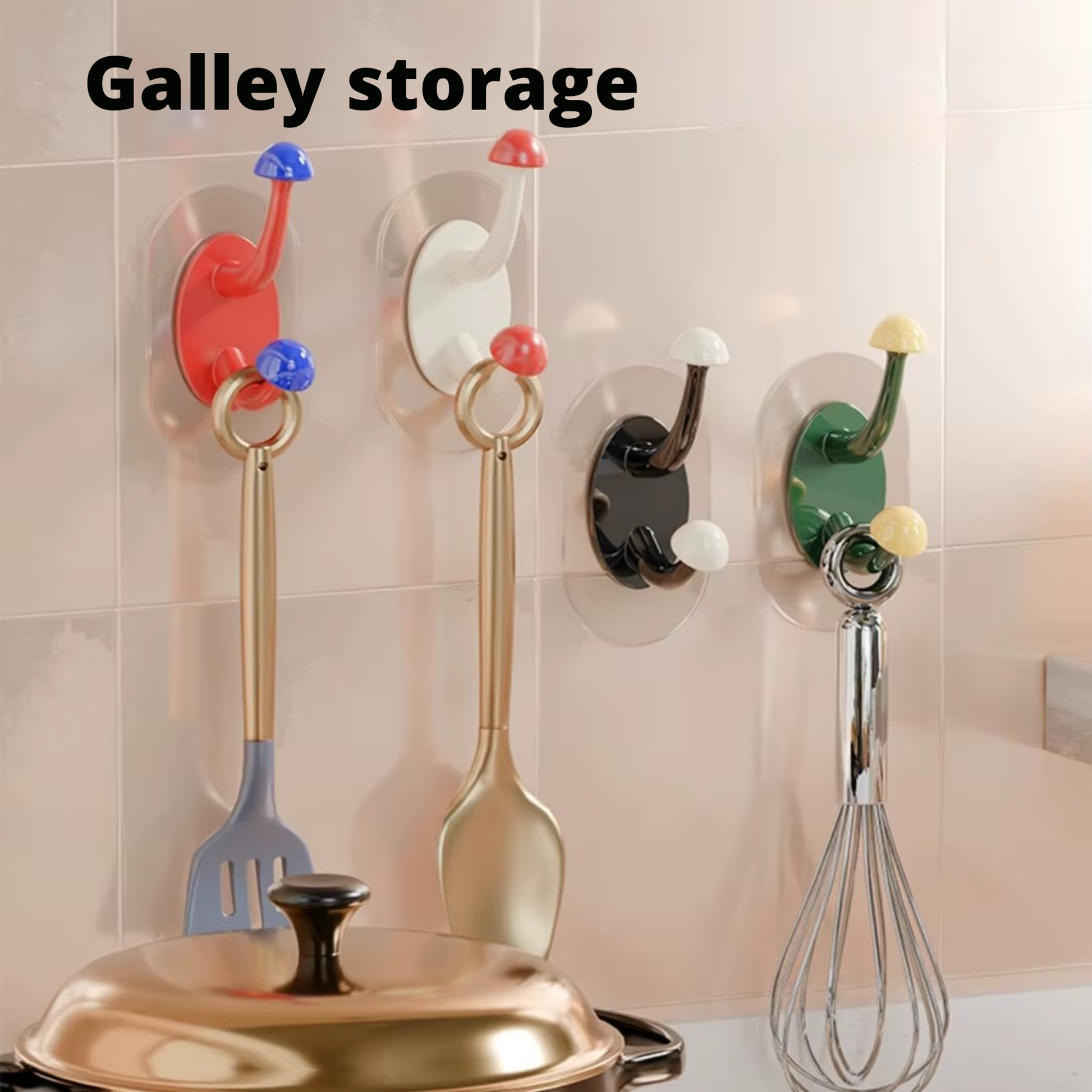 Set of 4 Best1 cute mushroom adhesive wall hooks on a white background, showcasing colorful, whimsical designs.