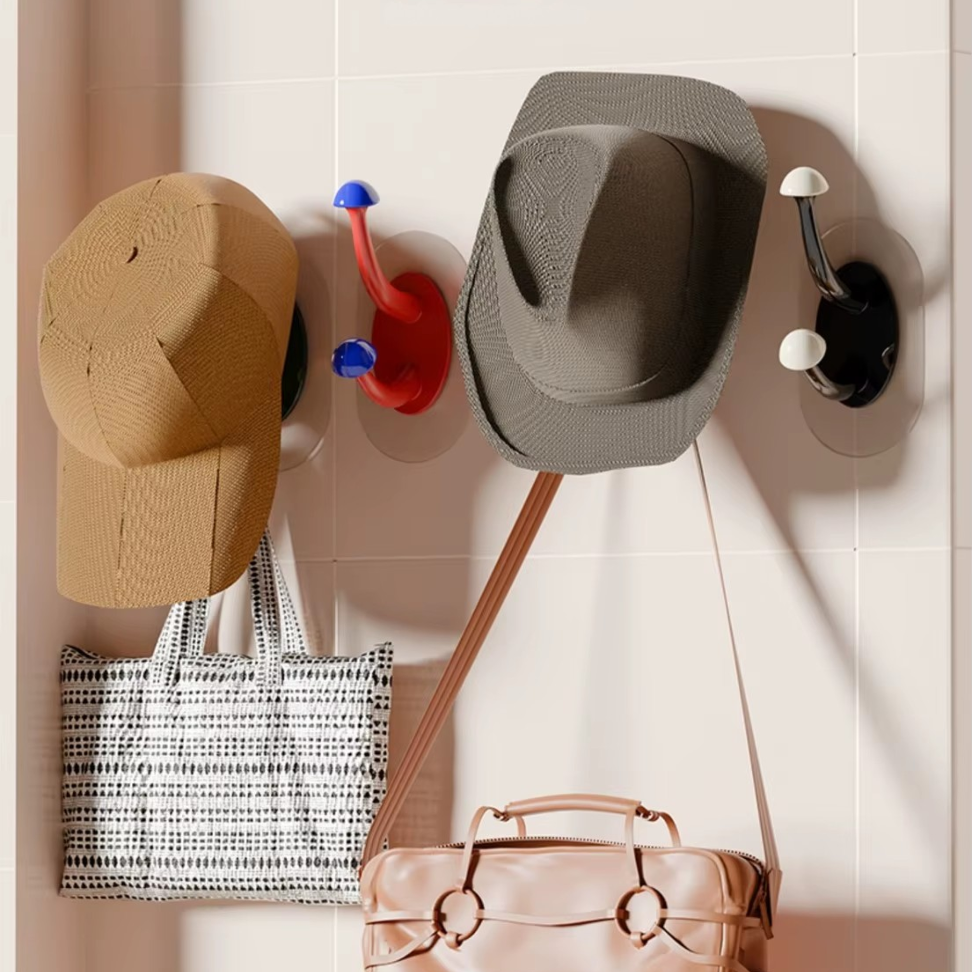 Pack of 4 Best1 cute mushroom decorative adhesive wall hooks displayed on a white background.