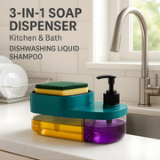 Best1 3 in 1 kitchen dish soap pump dispenser with sponge holder on a countertop, showcasing organized sink essentials.