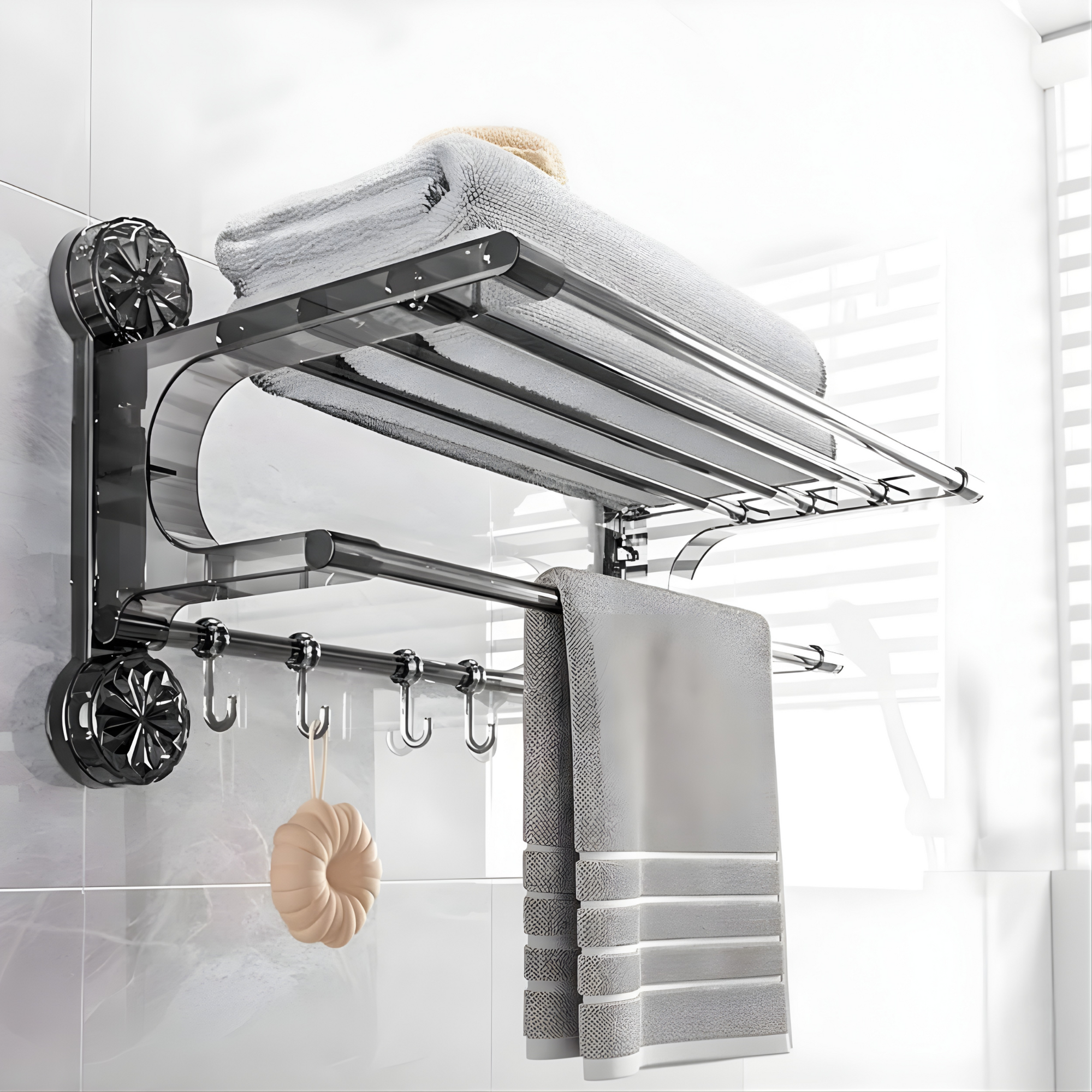 Best1 Wall Mounted Stainless Steel Towel Rack | Double Tier Bathroom Towel Shelf Organizer