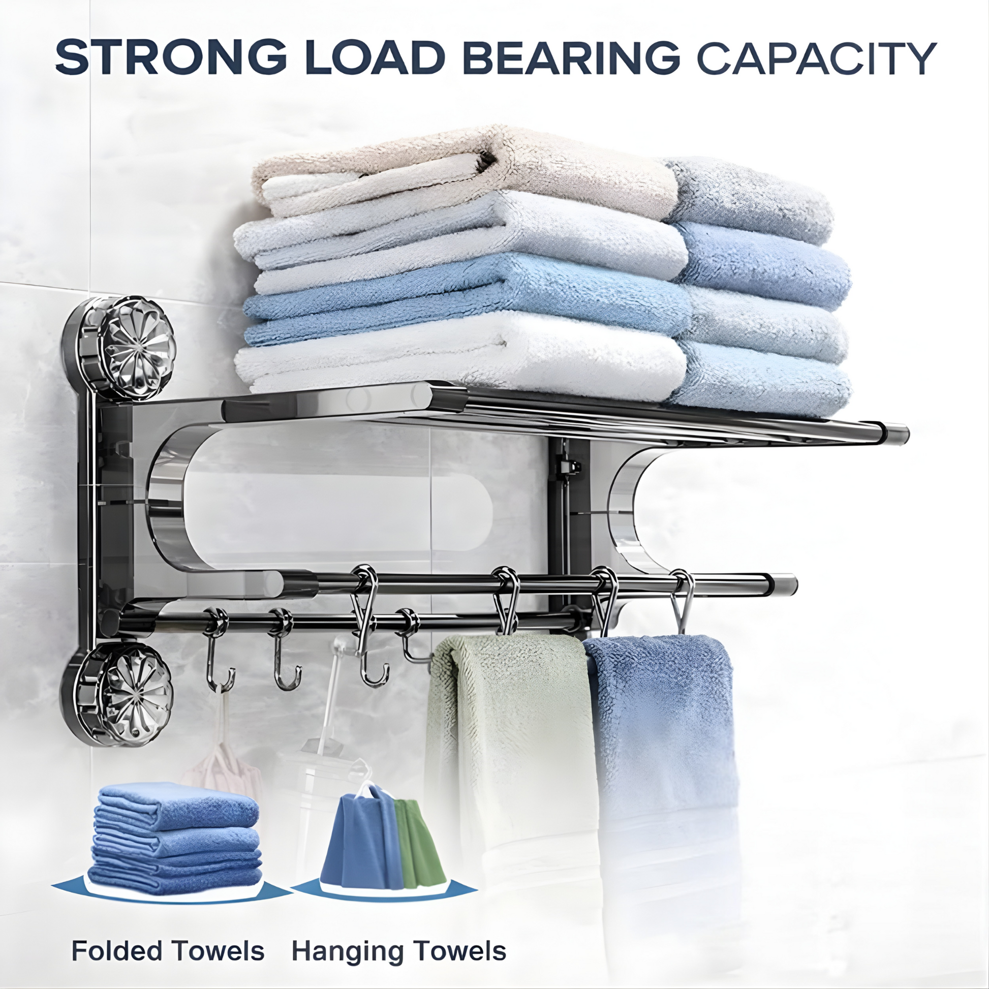 Double tier wall mounted towel rack by Best1, featuring stainless steel design and ample space for towels in a bathroom setting.