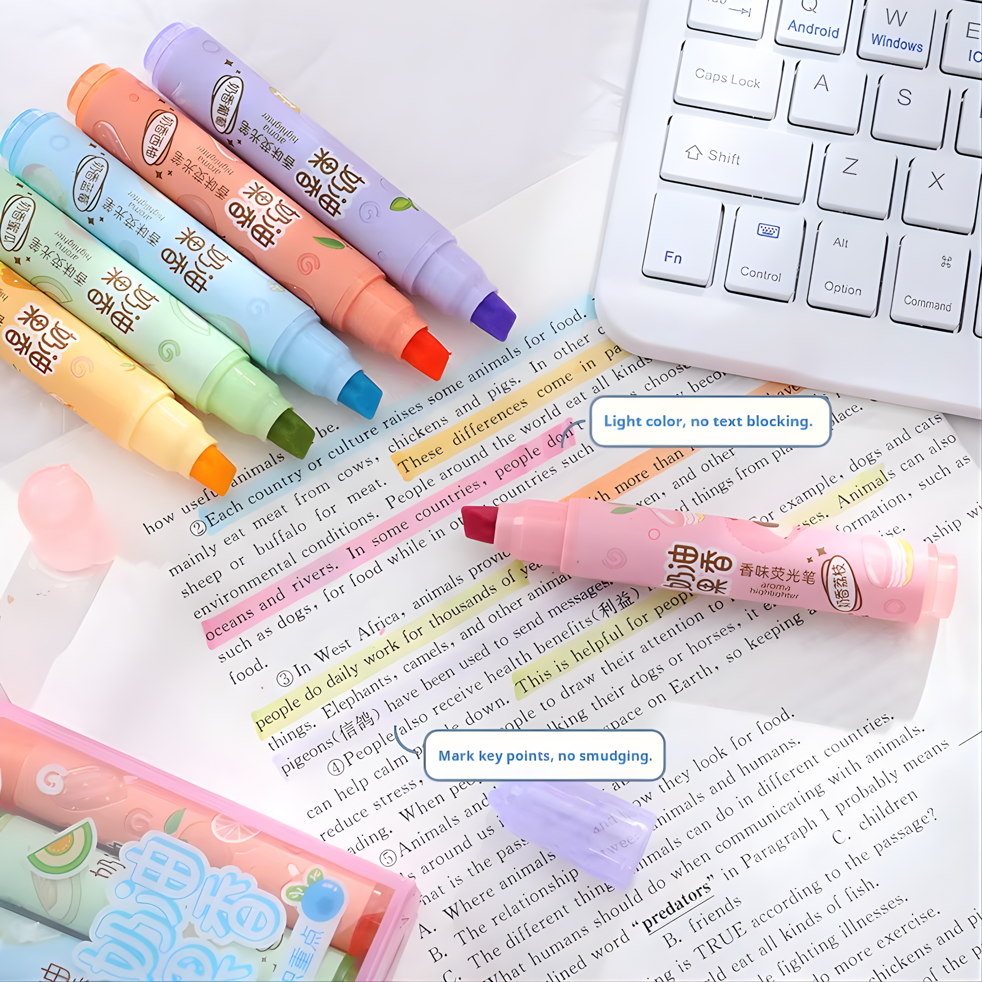 Best1 6 Color Pastel Highlighter Set | Smooth Chisel Tip Markers for Study, Notes &amp; Drawing