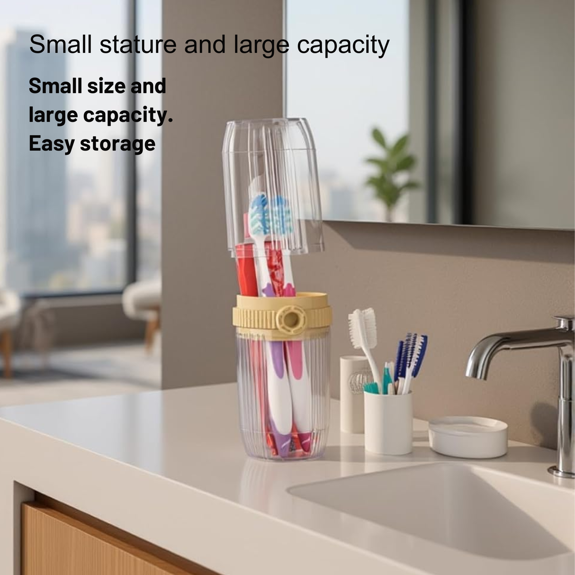 Best1 portable toothbrush and toothpaste storage cup in a travel-friendly design, perfect for organizing bathroom essentials.