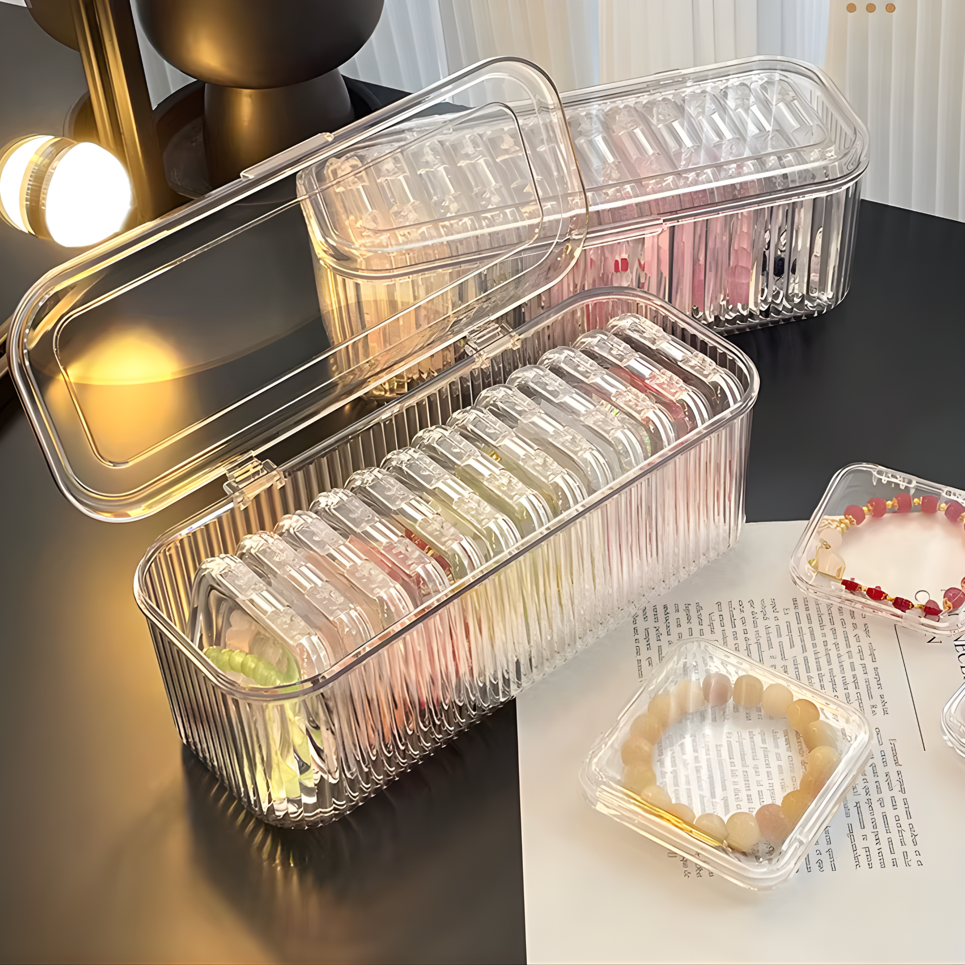 Large capacity transparent jewelry organizer box by Best1 with 10-grid removable storage for nail art tips.