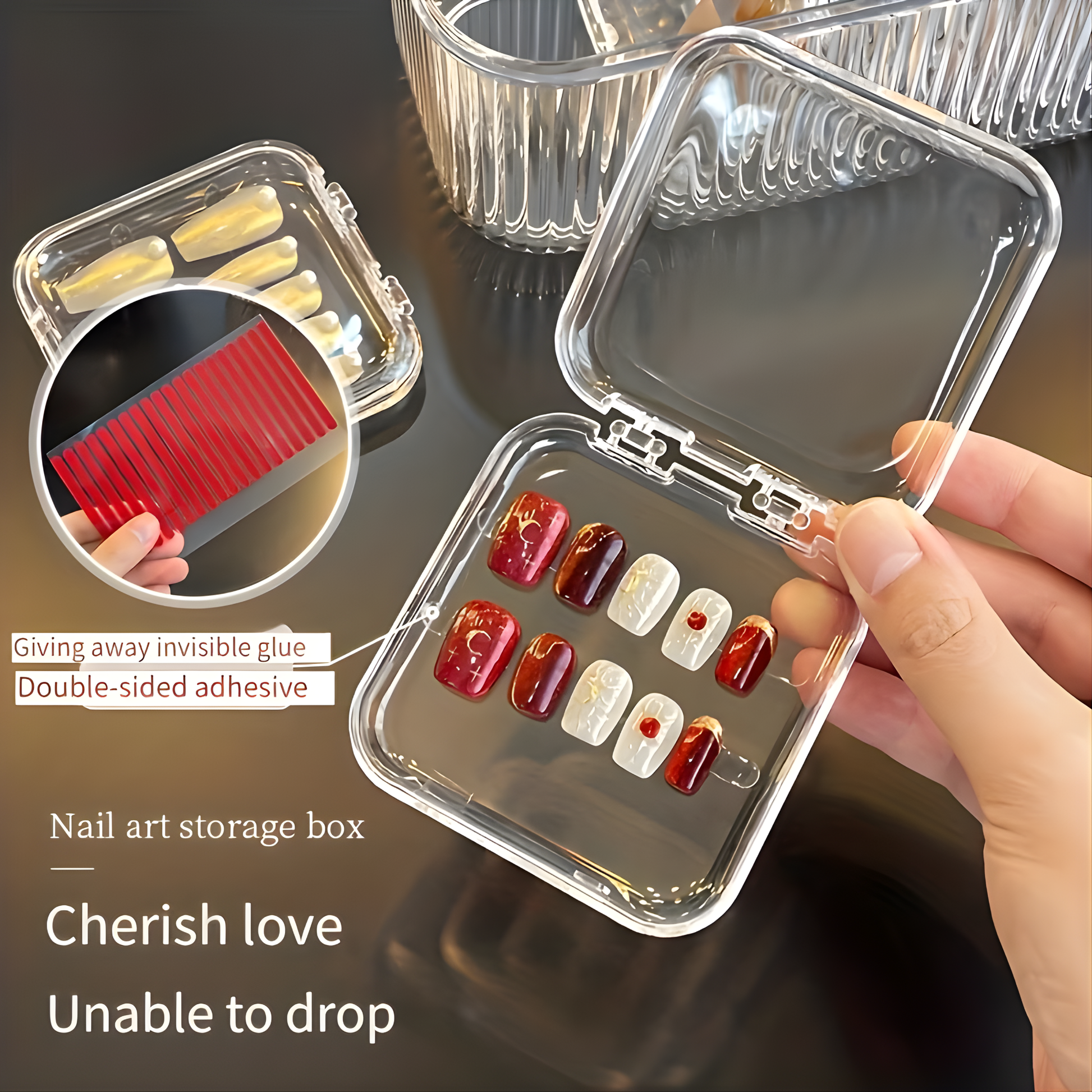 Best1 large capacity transparent jewelry organizer box with 10-grid removable storage for nail art tips and accessories.