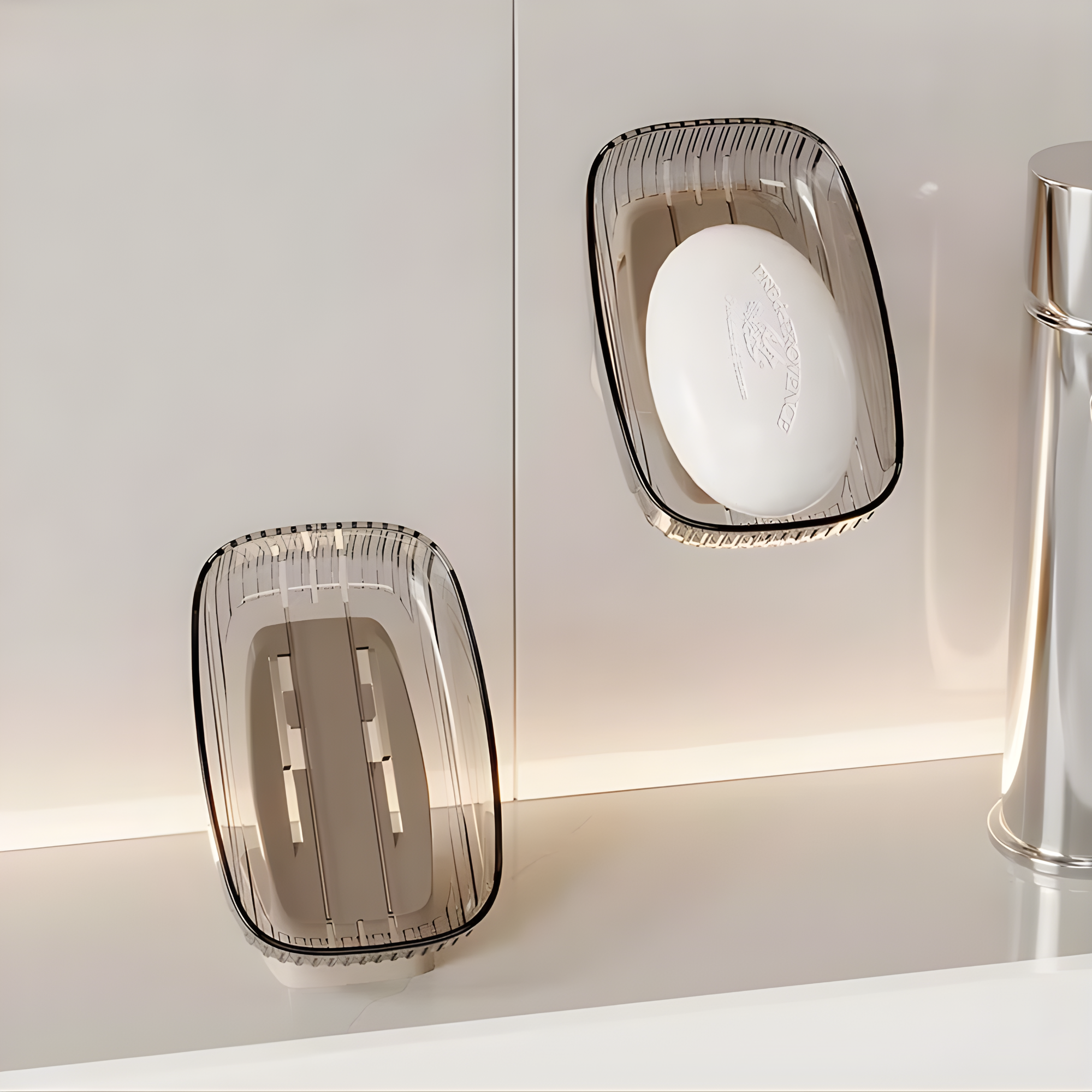 Best1 wall mounted transparent soap box set, showcasing modern design and no-drill installation for bathroom use.