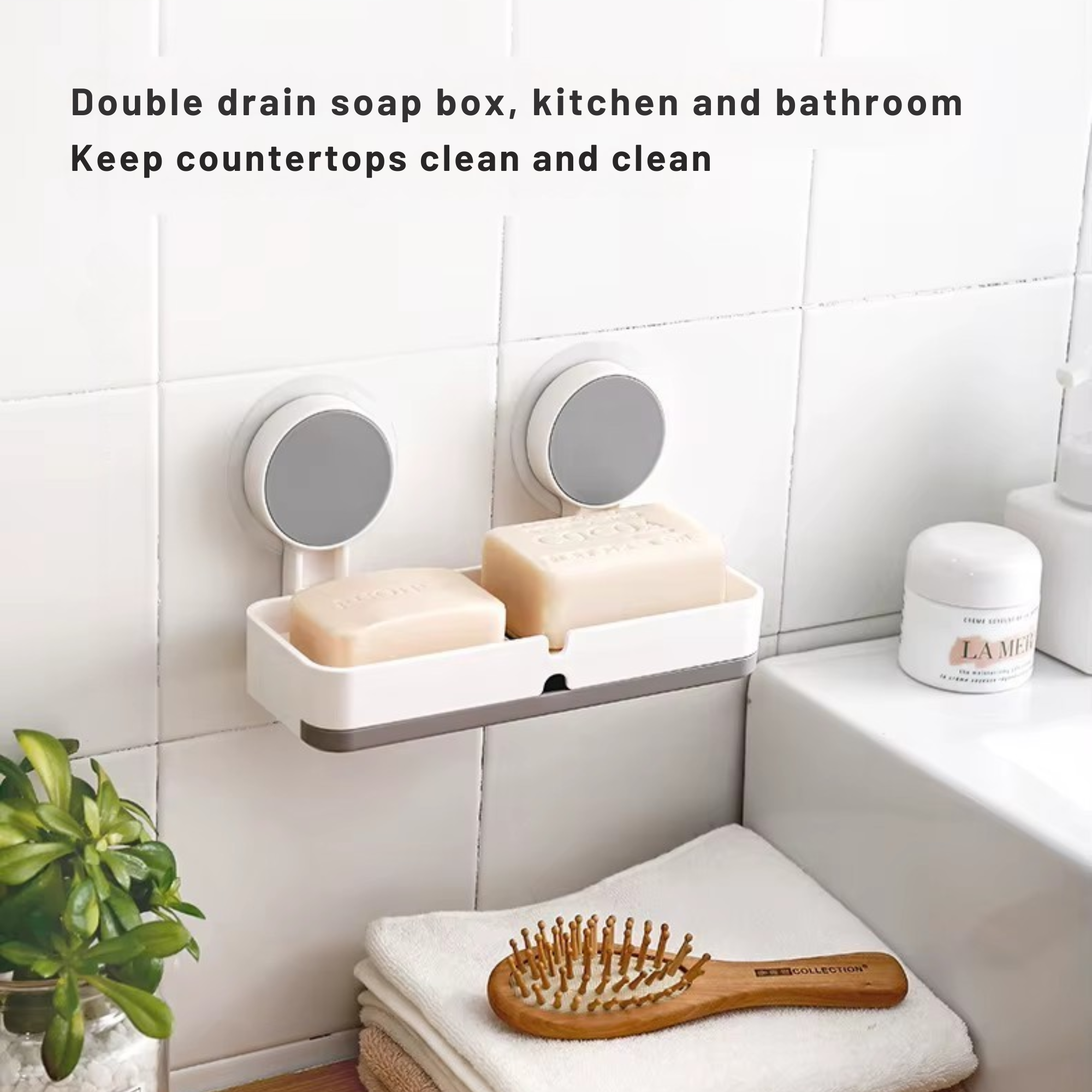 Best1 wall mounted double soap holder with drainage, featuring a sleek design for organized bathroom storage.