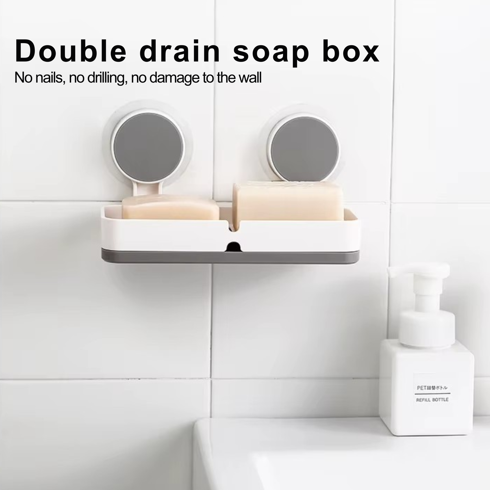 Best1 wall mounted double soap holder with drainage, featuring a sleek design for organized bathroom storage.