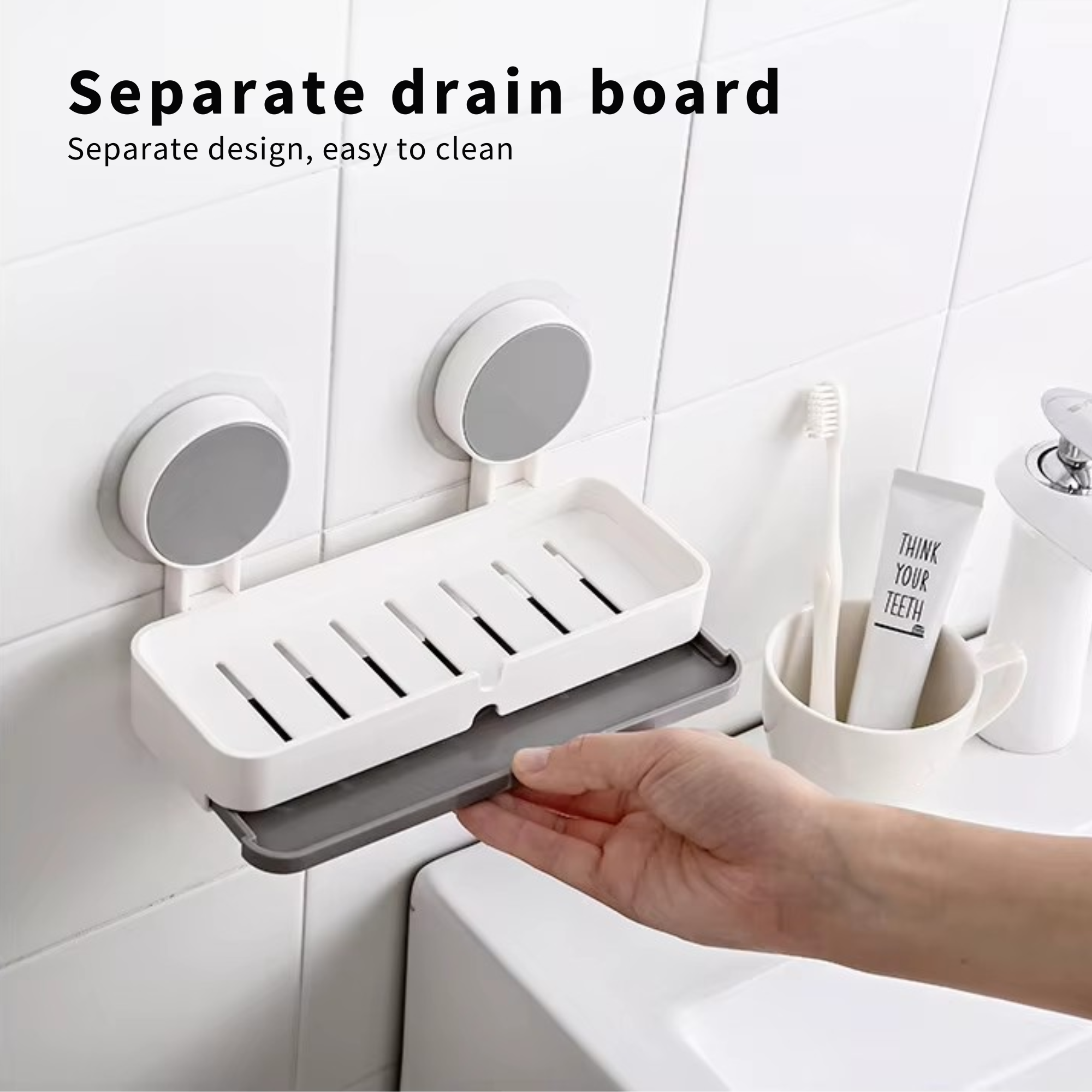 Best1 wall mounted double soap holder with drainage, featuring a sleek design and adhesive backing for bathroom organization.