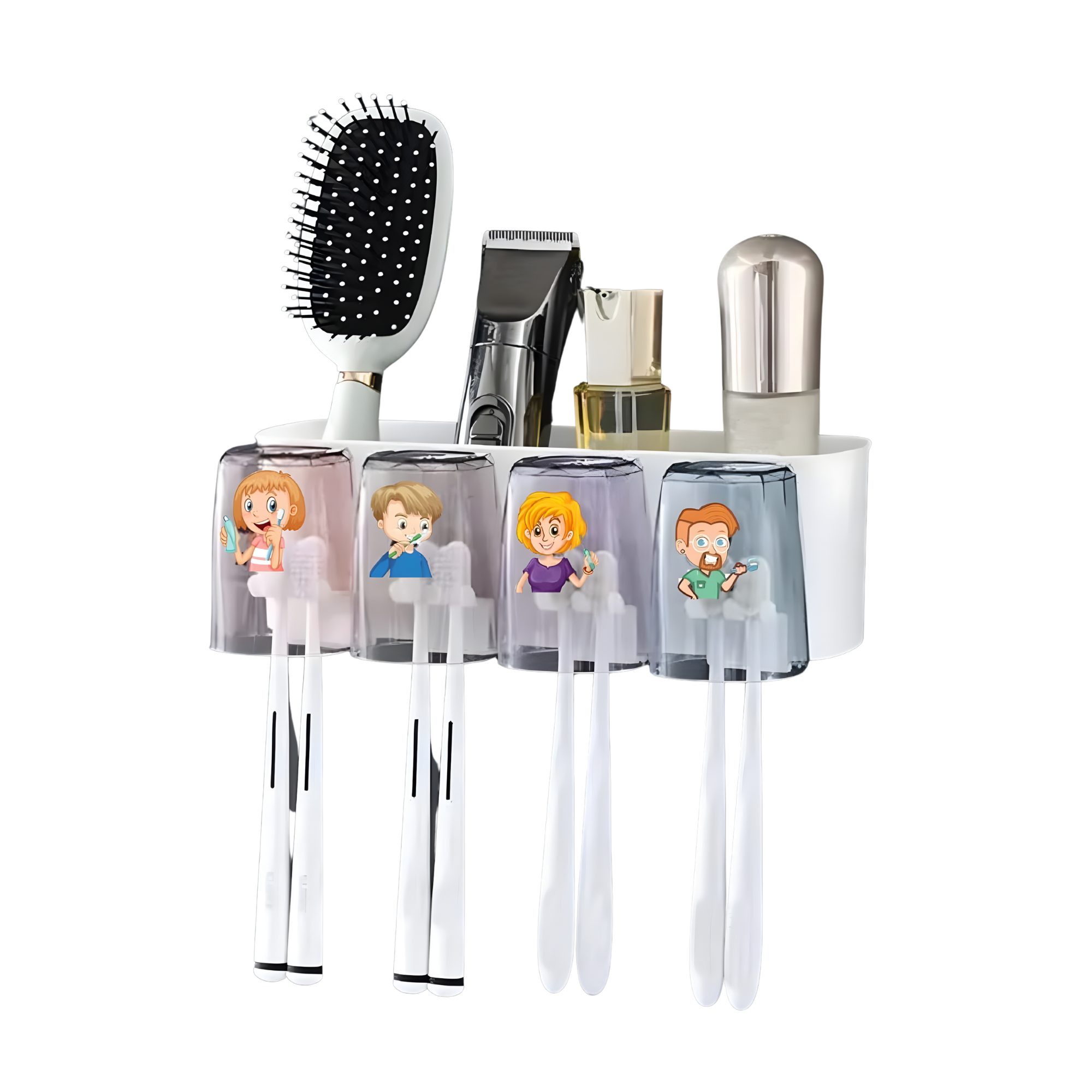 Best1 wall-mounted toothbrush holder with 4 slots and a toothpaste dispenser, features a sleek, modern design for bathroom organization.