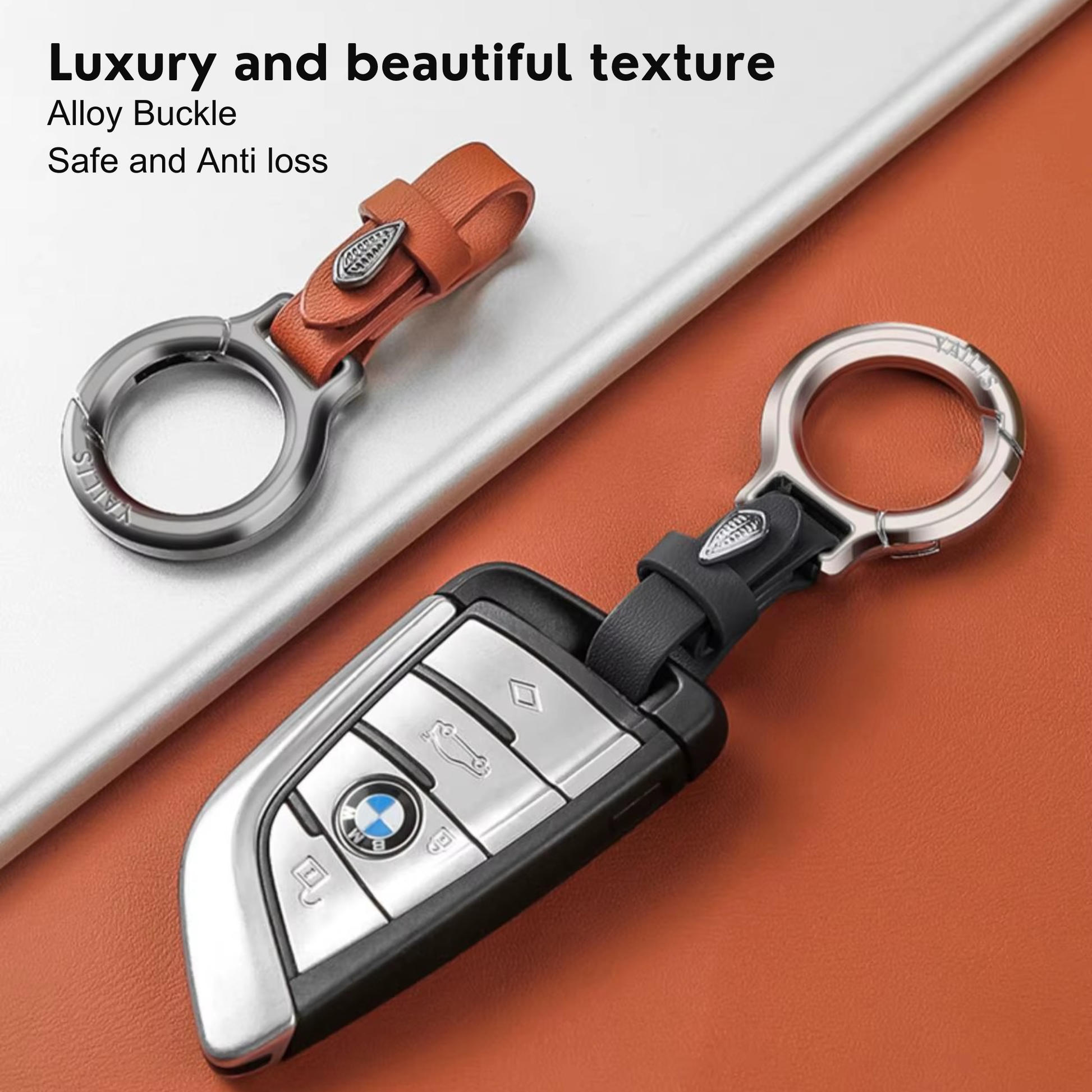 Luxury black leather keychain for men by Best1 with zinc alloy car key ring and premium clasp.