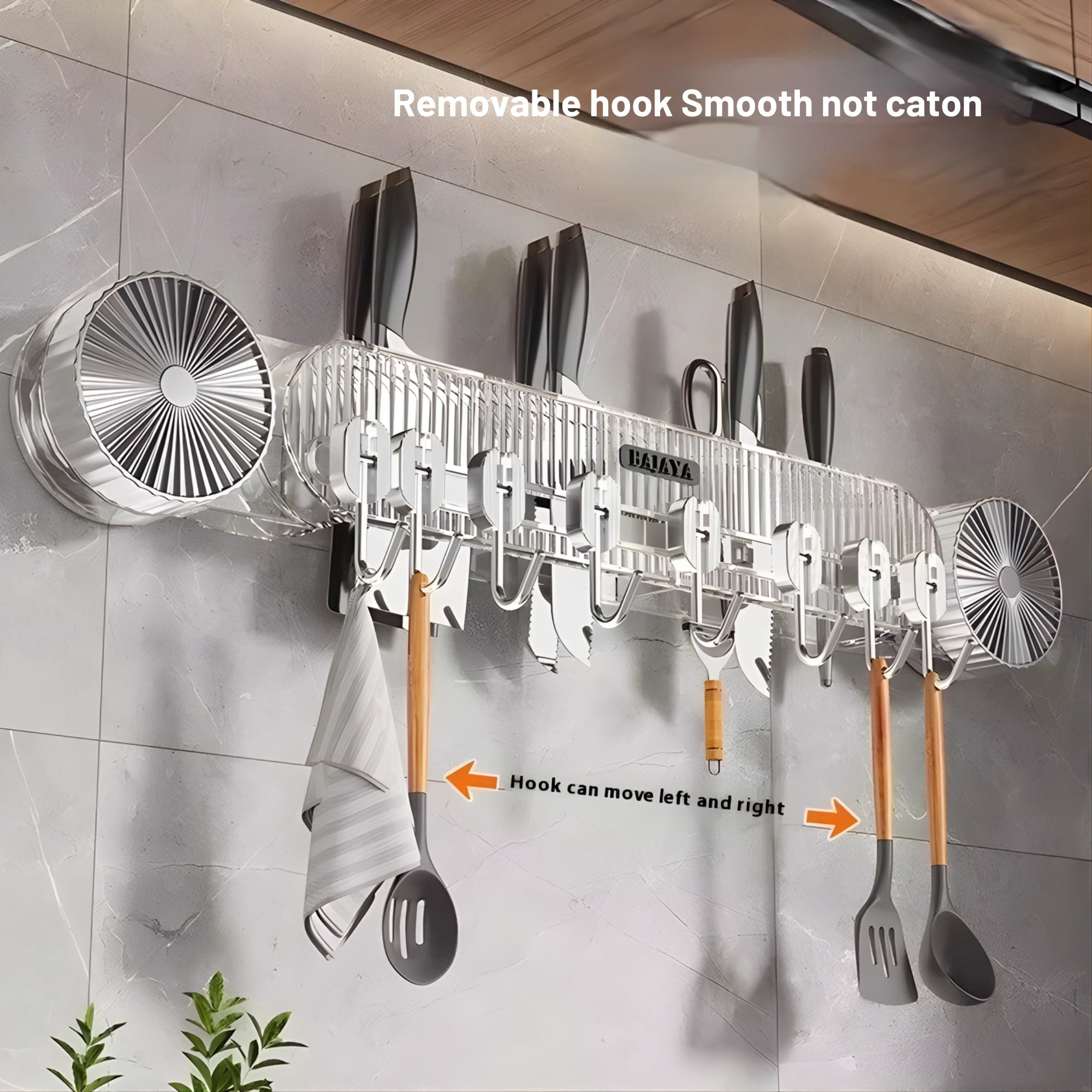 Best1 Strong Suction Kitchen Tool Storage Rack | No-Drill Wall Mounted Organizer with Hooks