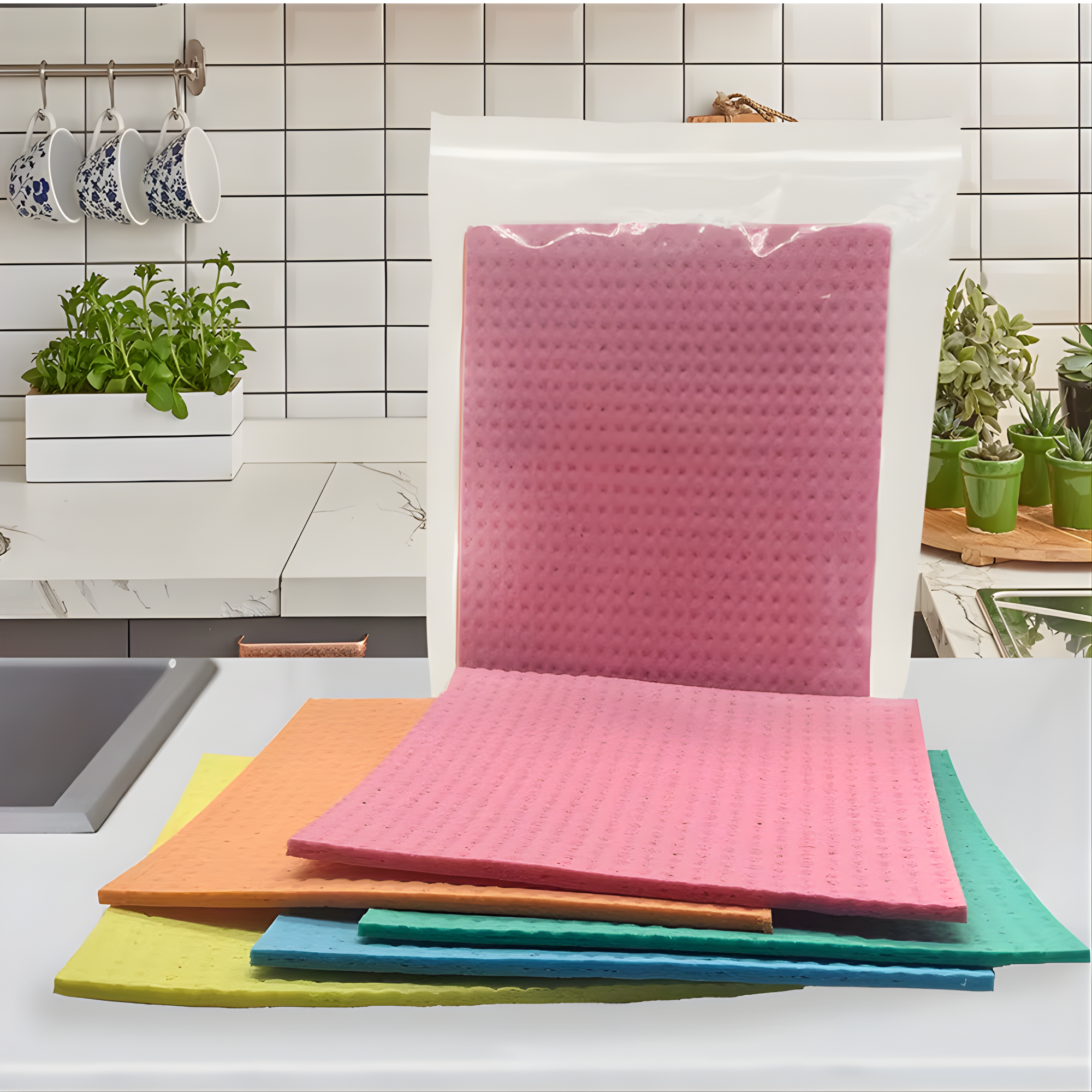 Best1 Eco Friendly Cellulose Sponge Cloths in a pack of 3, featuring vibrant colors, ideal for kitchen cleaning tasks.