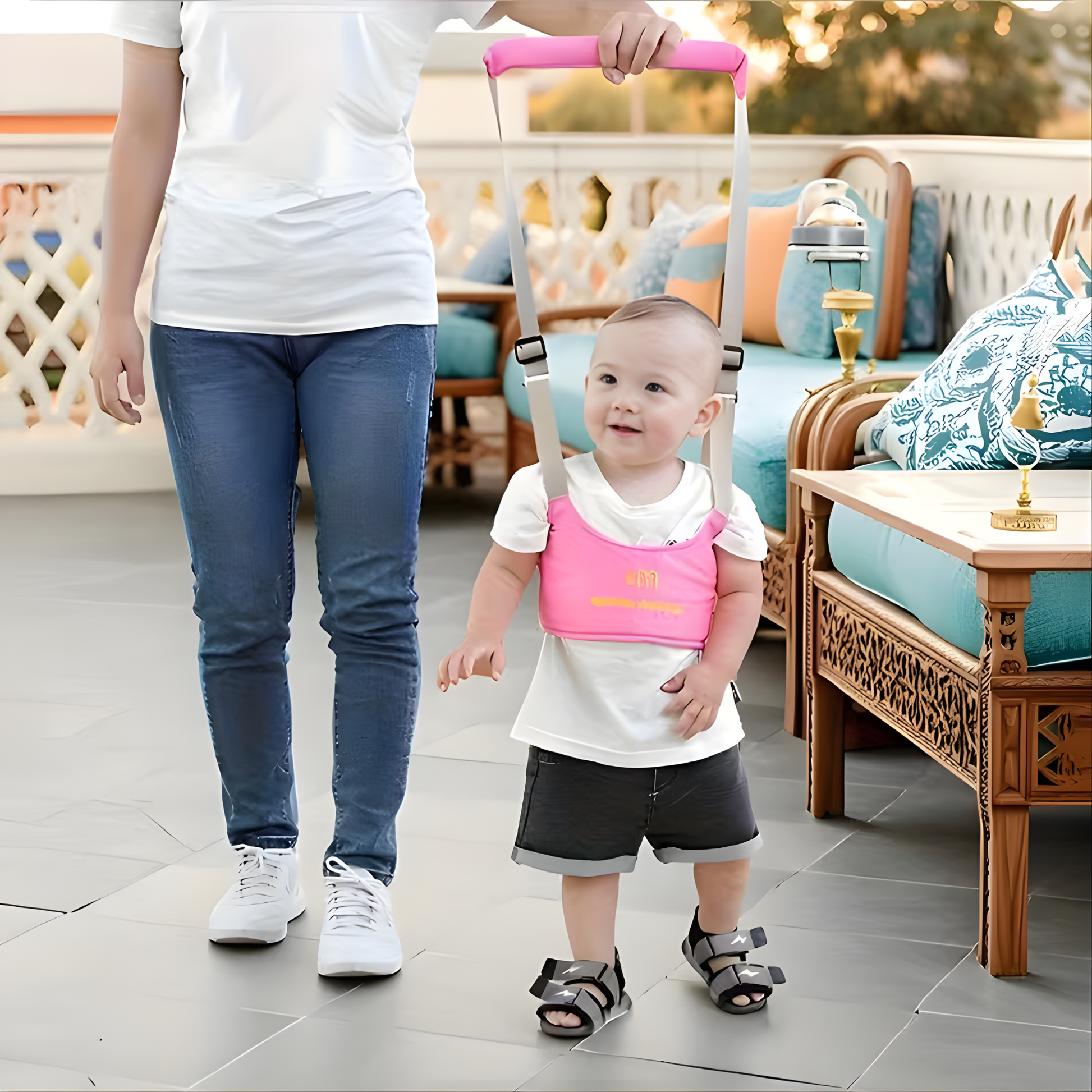 Best1 adjustable baby walking assistant belt in use, featuring a safe learning harness for toddlers.