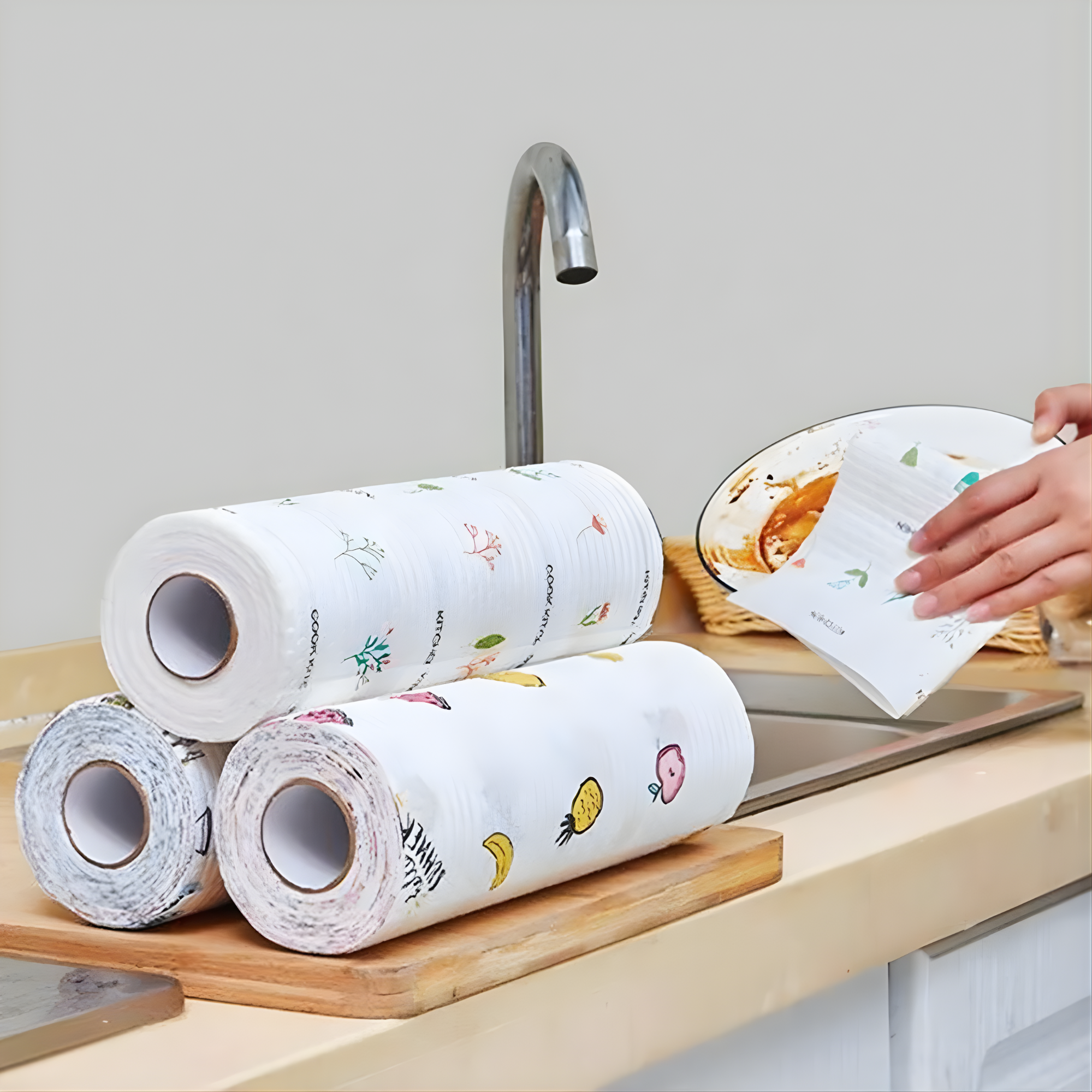 Best1 disposable eco-friendly kitchen paper towels in a roll, showcasing wet and dry cleaning capabilities.
