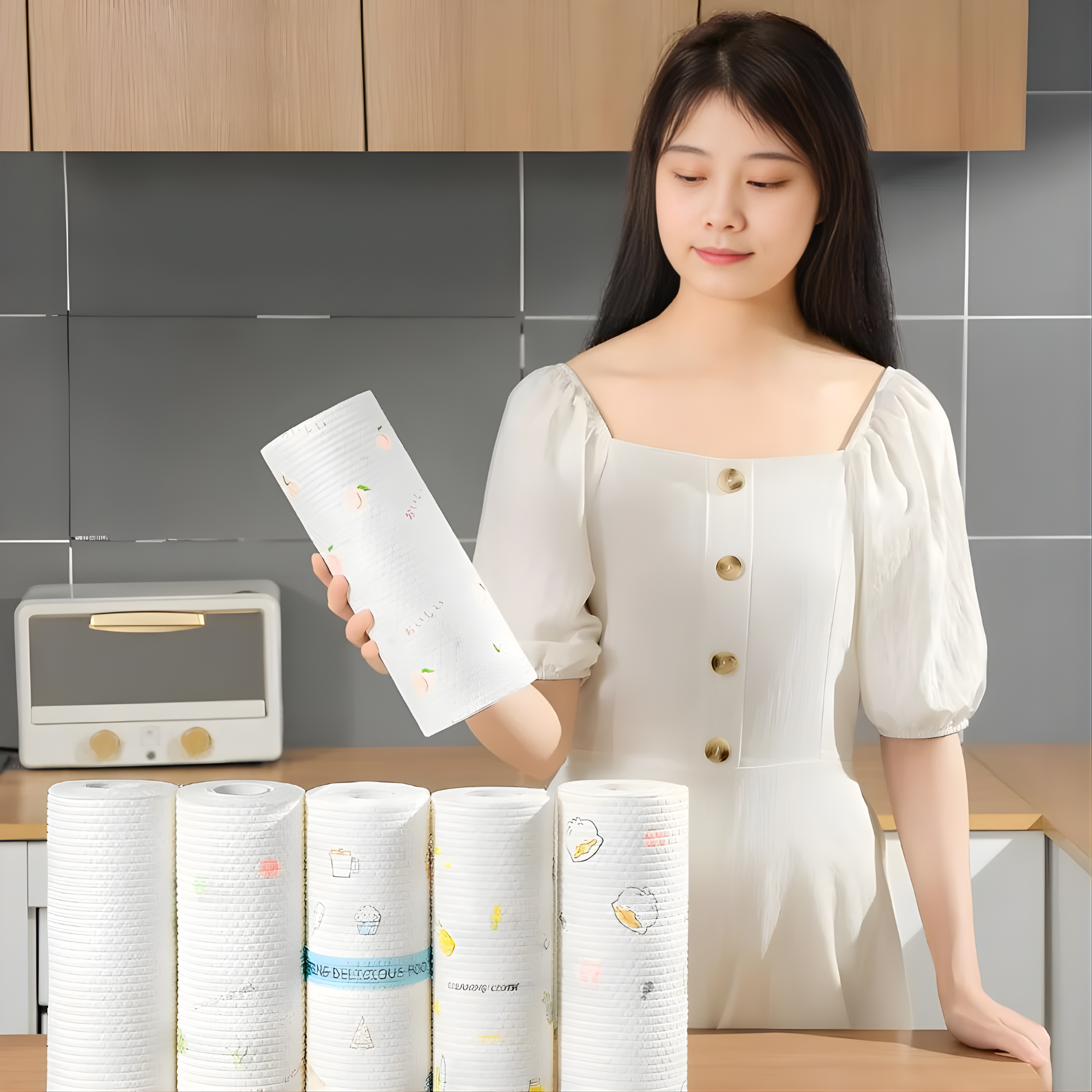 Best1 disposable eco-friendly kitchen paper towel roll, showcasing reusable-feel texture for wet and dry cleaning.